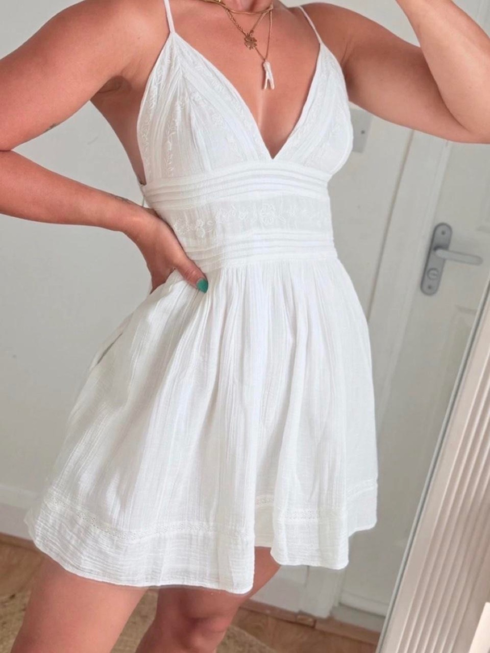 Zara White V-Neck Spaghetti-Strap Mini Dress